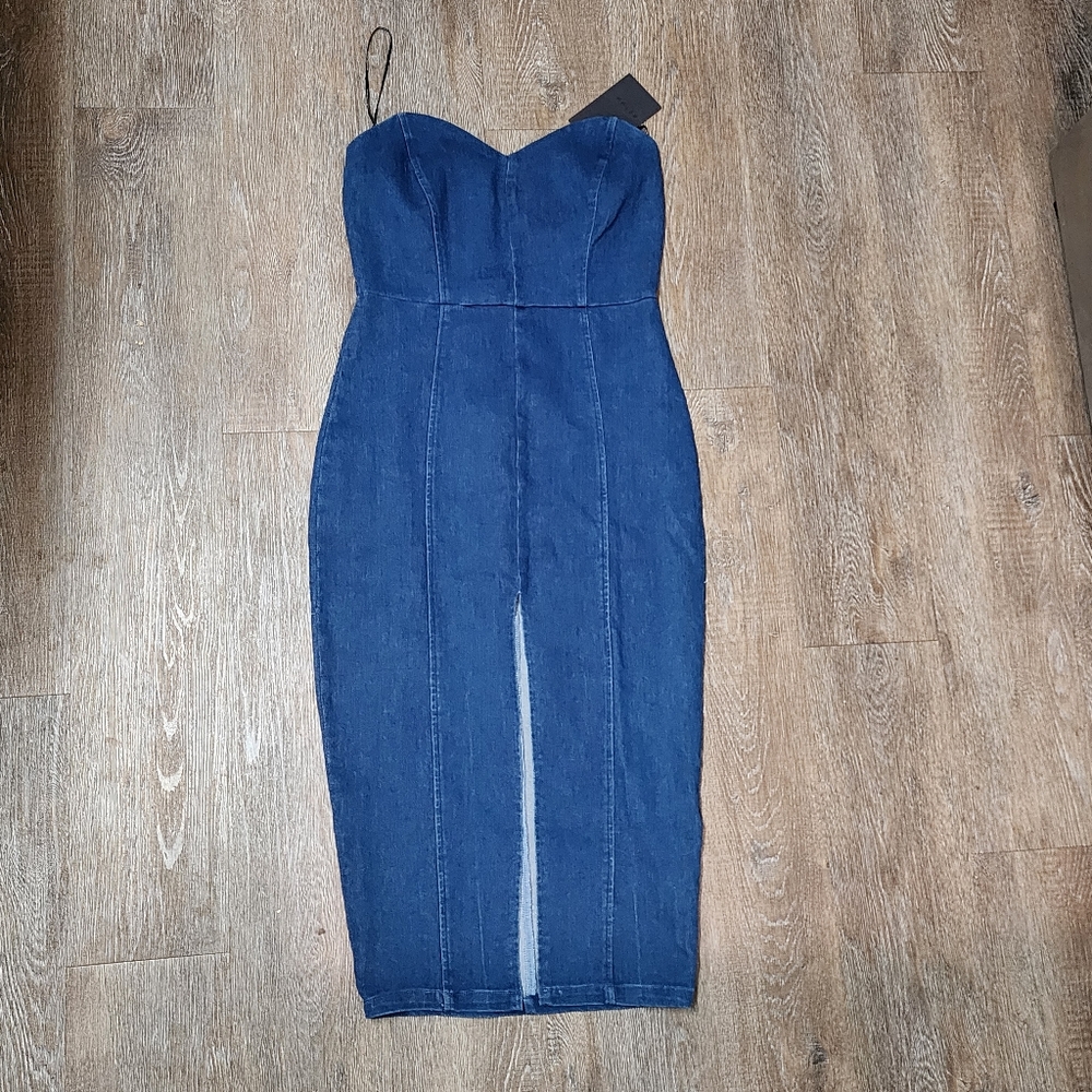 Blue Strapless Denim MINI Dress M